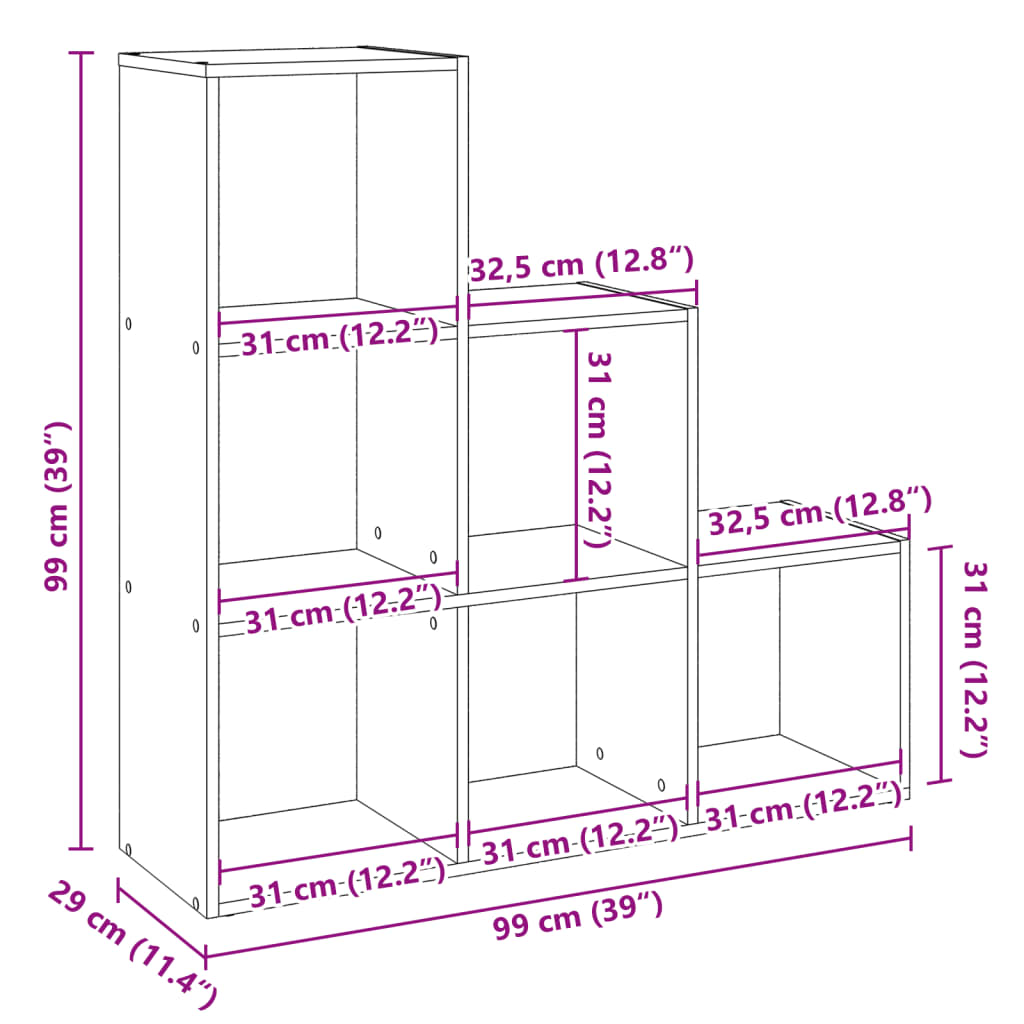 Bibliothèque séparateur de pièce 3 niveaux blanc 99x29x99 cm en bois