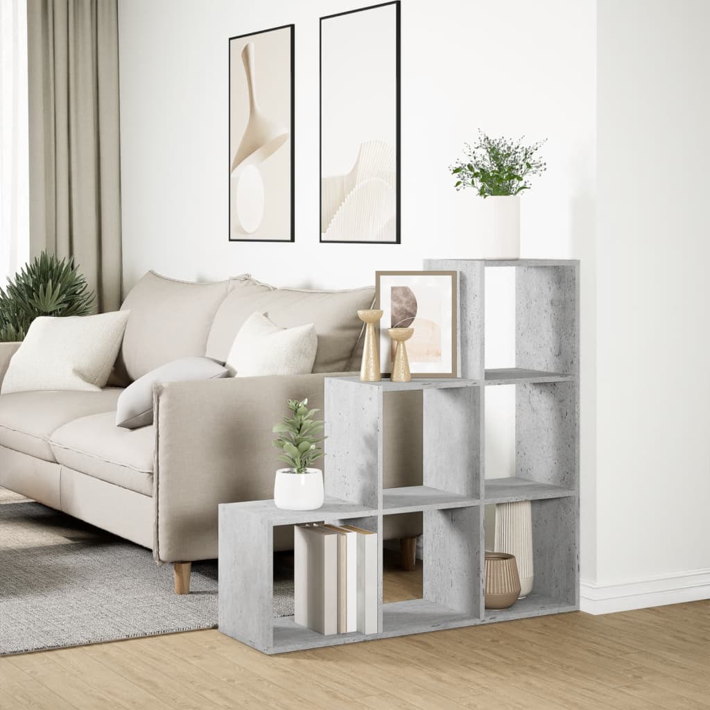 Bibliothèque séparateur de pièce 3 niveaux gris béton 99x29x99 cm