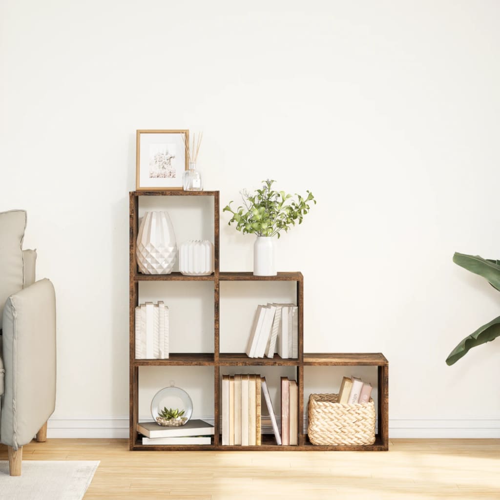 Bibliothèque séparateur de pièce 3 niveaux chêne fumé 99x29x99 cm