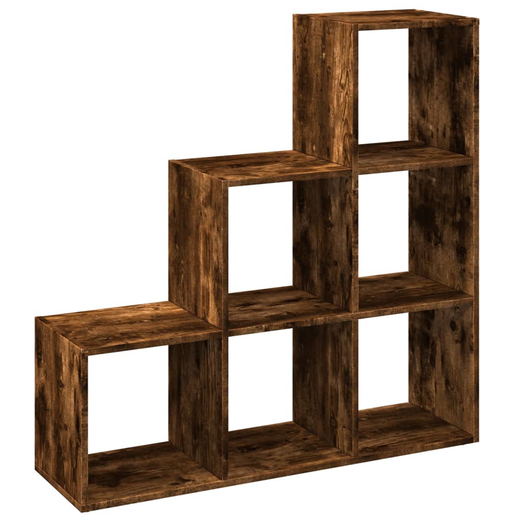 Bibliothèque séparateur de pièce 3 niveaux chêne fumé 99x29x99 cm