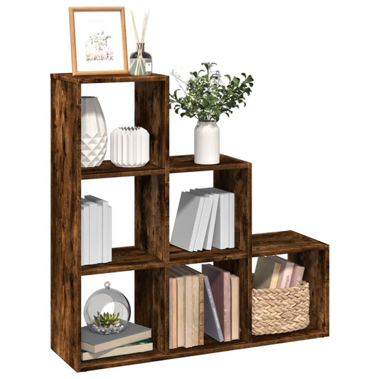 Bibliothèque séparateur de pièce 3 niveaux chêne fumé 99x29x99 cm