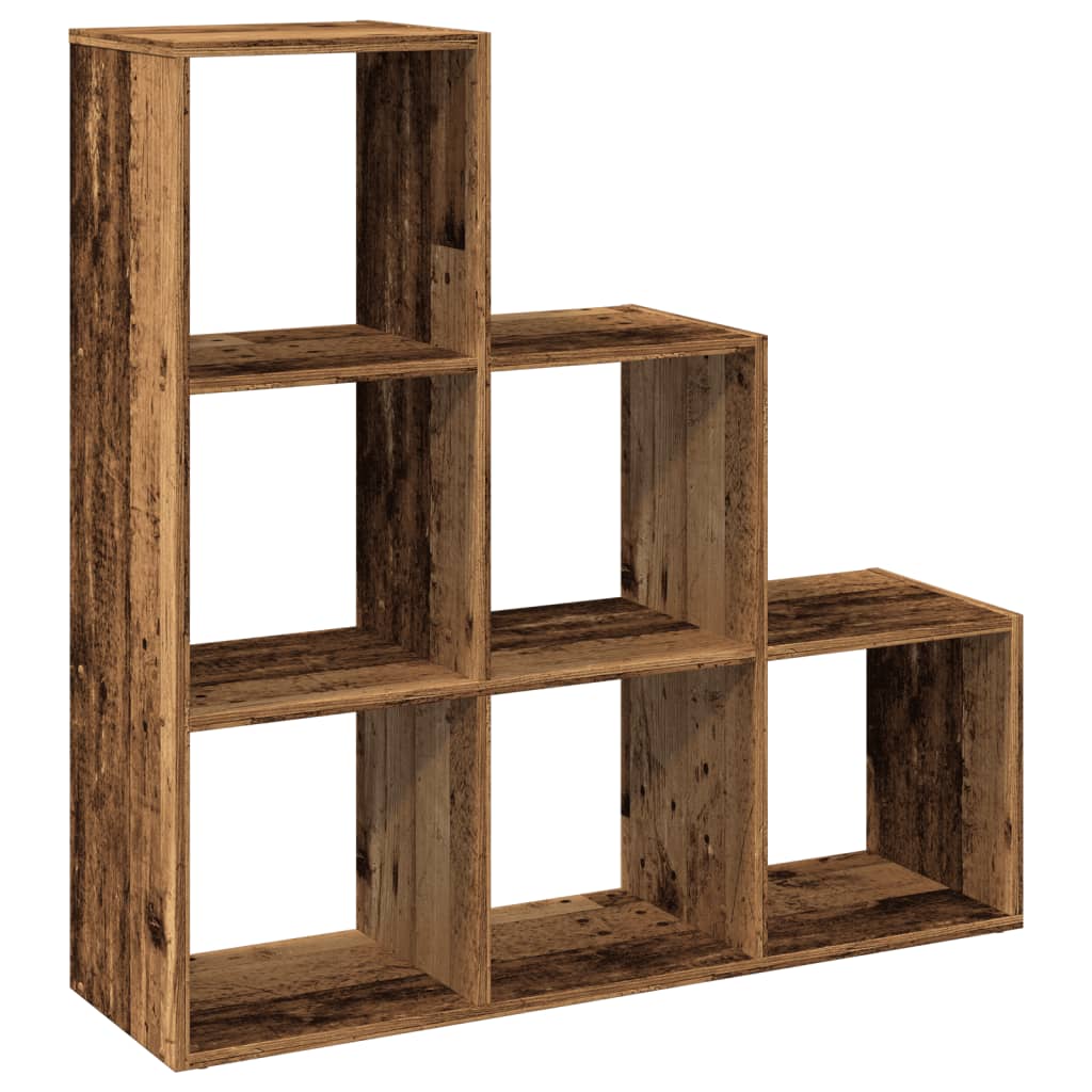 Bibliothèque séparateur de pièce 3 niveaux aspect bois de récupération 99x29x99 cm