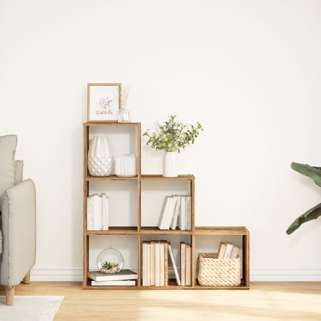 Bibliothèque séparateur de pièce 3 niveaux aspect bois de récupération 99x29x99 cm