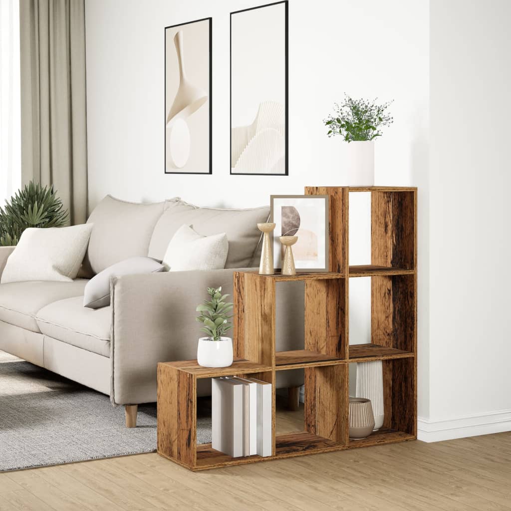Bibliothèque séparateur de pièce 3 niveaux aspect bois de récupération 99x29x99 cm