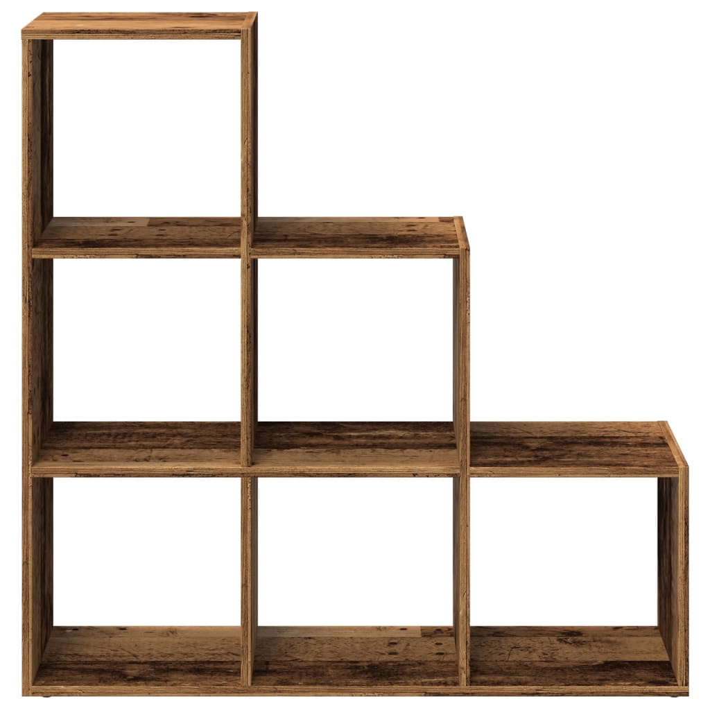 Bibliothèque séparateur de pièce 3 niveaux aspect bois de récupération 99x29x99 cm