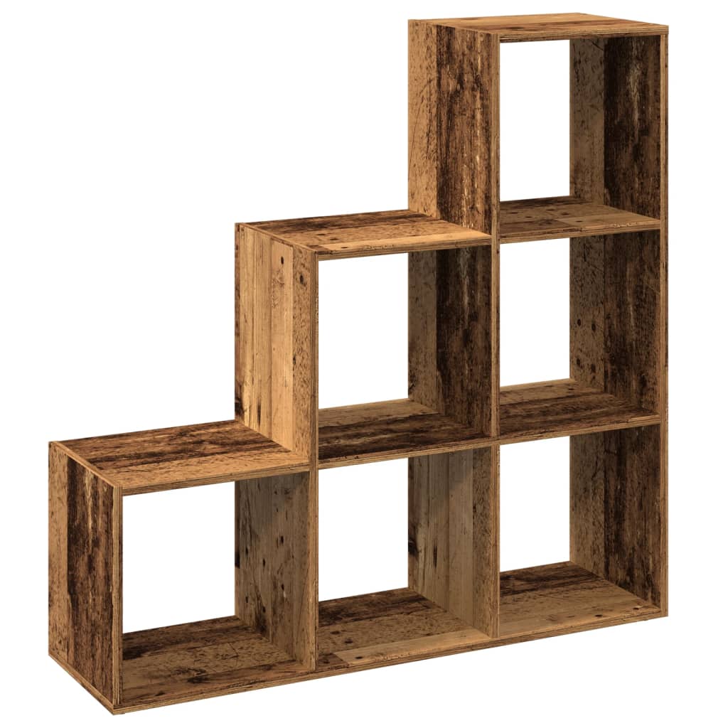Bibliothèque séparateur de pièce 3 niveaux aspect bois de récupération 99x29x99 cm