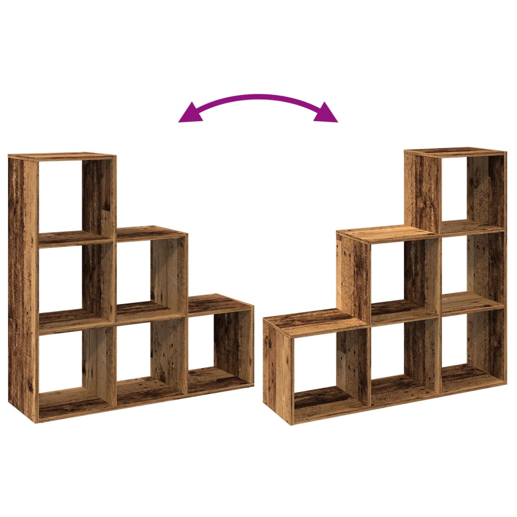 Bibliothèque séparateur de pièce 3 niveaux aspect bois de récupération 99x29x99 cm