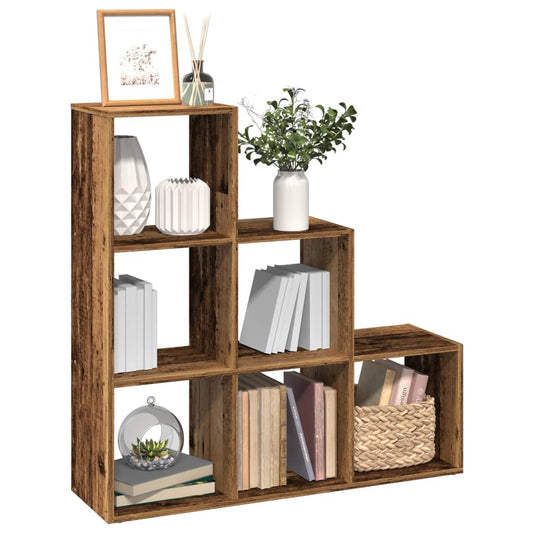 Bibliothèque séparateur de pièce 3 niveaux aspect bois de récupération 99x29x99 cm