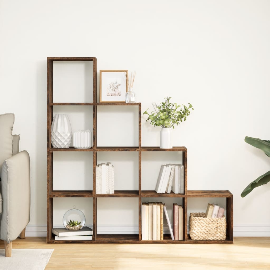Room Divider Bookcase 4 Levels Smoked Oak 131.5x29x131.5 cm