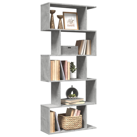 Bibliothèque séparateur de pièce 5 niveaux gris béton 70x24x161 cm