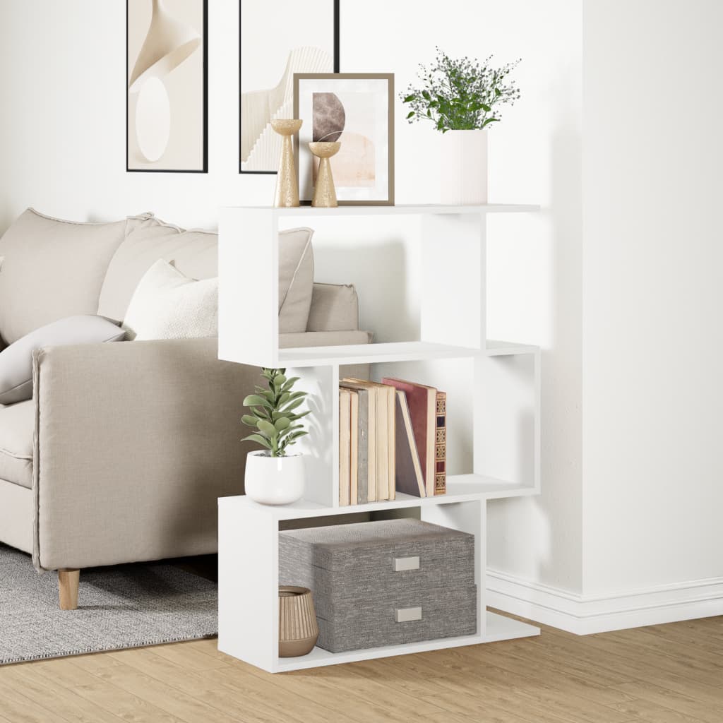 Bibliothèque séparateur de pièce 3 compartiments blanc 70x24x97 cm en bois
