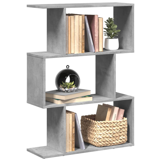 Bibliothèque séparateur de pièce 3 compartiments gris béton 70x24x97 cm