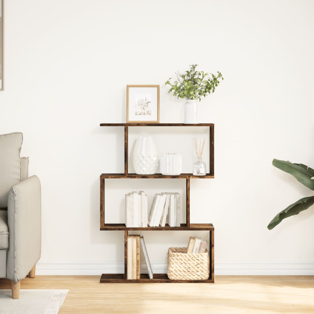 Bibliothèque séparateur de pièce 3 compartiments chêne fumé 70x24x97 cm