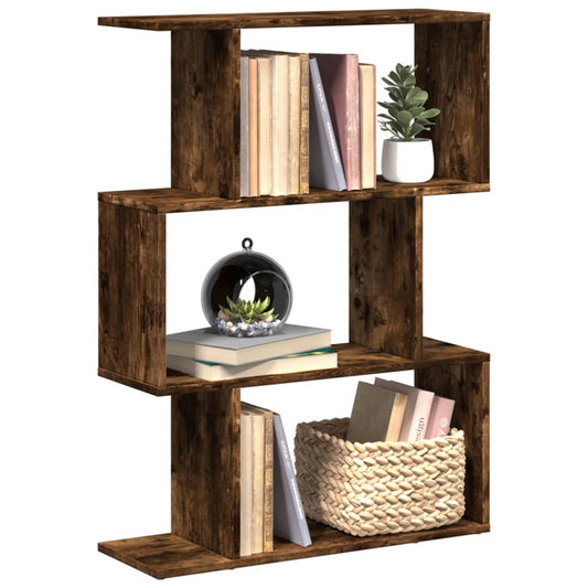 Bibliothèque séparateur de pièce 3 compartiments chêne fumé 70x24x97 cm