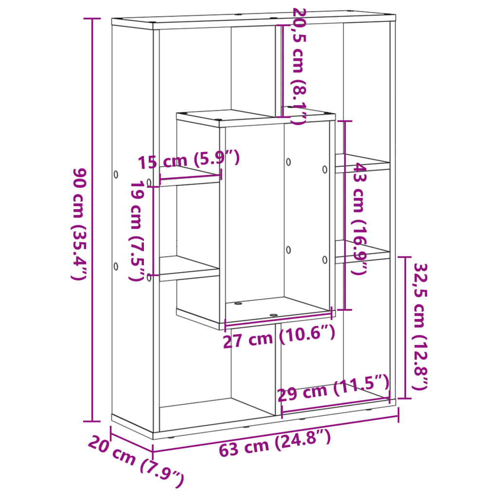 Bibliothèque aspect bois de récupération 63x20x90 cm en matériau bois