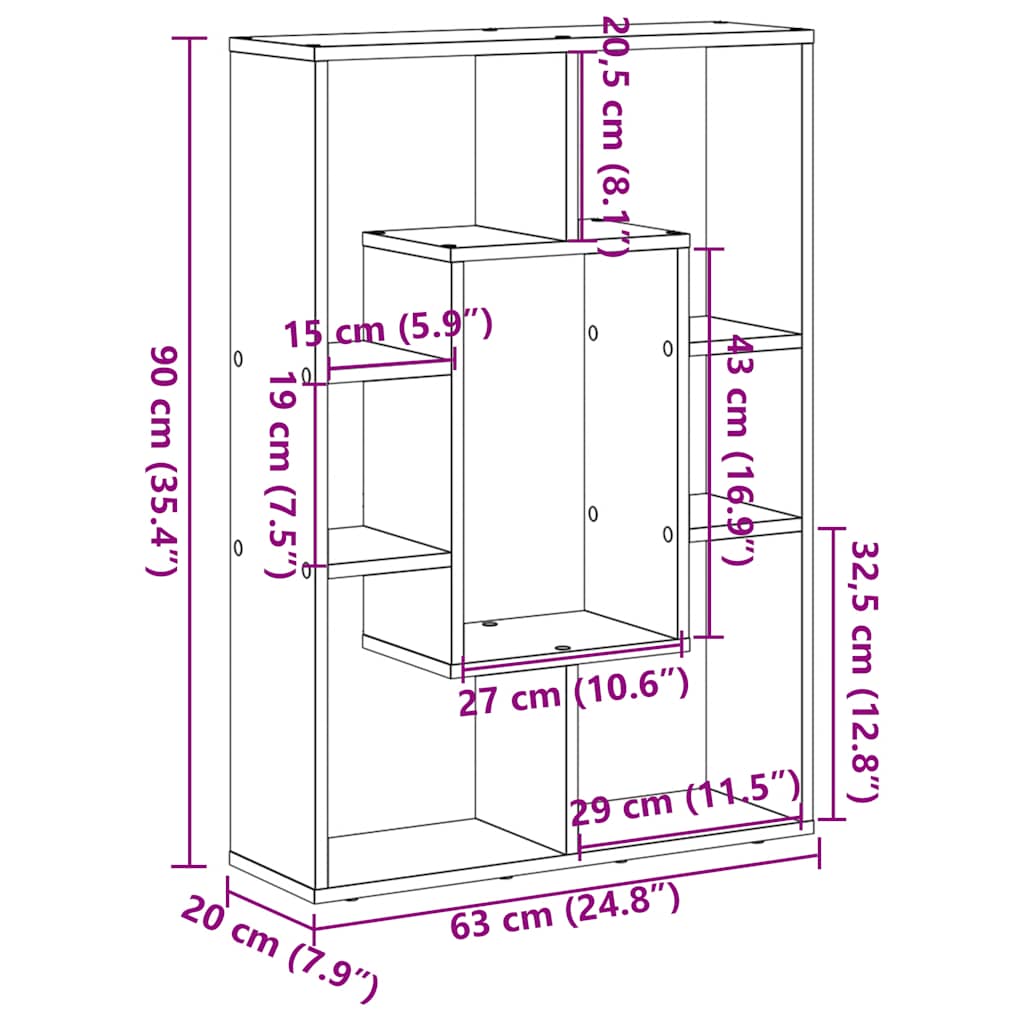 Bücherregal Artisan-Eiche 63x20x90 cm Holzwerkstoff