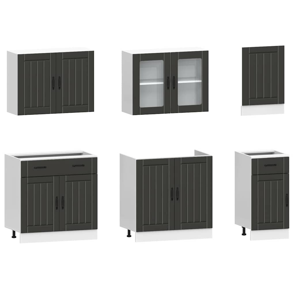 7-tlg. Küchenschrank-Set Kalmar Schwarz Holzwerkstoff