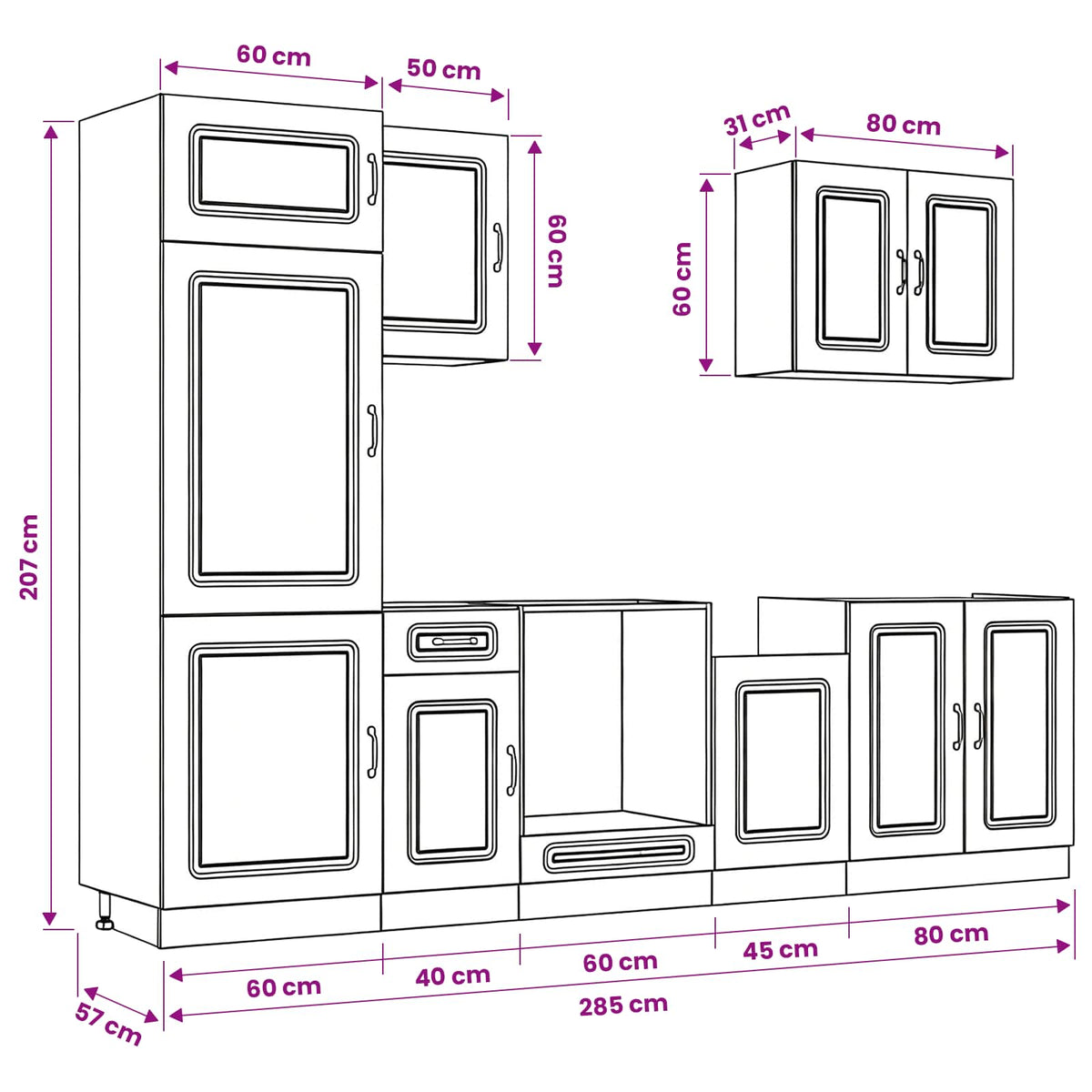 7-tlg. Küchenschrank-Set Kalmar Hochglanz-Weiß Holzwerkstoff