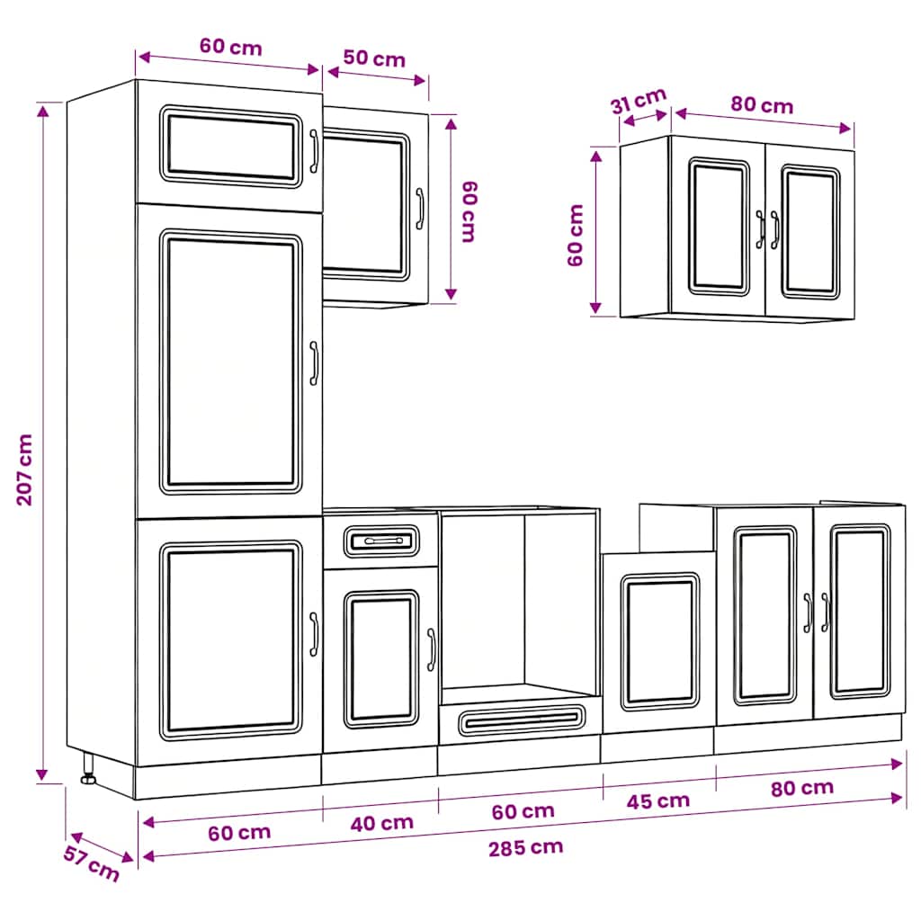 7-tlg. Küchenschrank-Set Kalmar Räuchereiche Holzwerkstoff