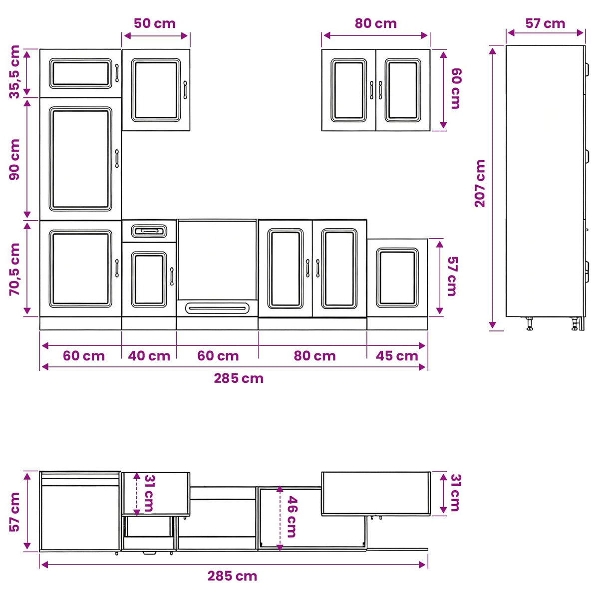 7-tlg. Küchenschrank-Set Kalmar Altholz-Optik Holzwerkstoff