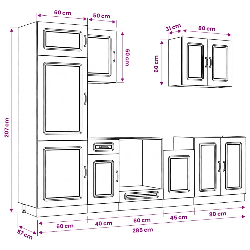 7-tlg. Küchenschrank-Set Kalmar Artisan-Eiche Holzwerkstoff