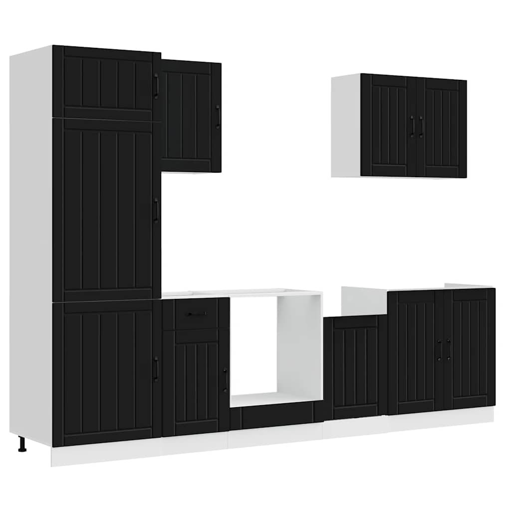 7-tlg. Küchenschrank-Set Lucca Schwarz Holzwerkstoff
