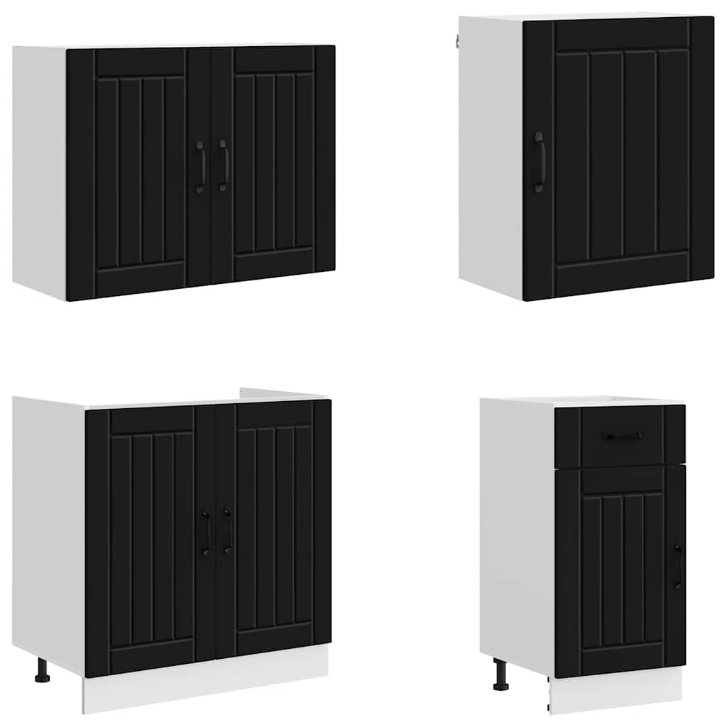 7-tlg. Küchenschrank-Set Lucca Schwarz Holzwerkstoff