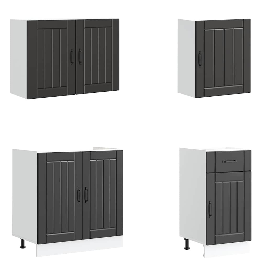 7-tlg. Küchenschrank-Set Lucca Schwarz Holzwerkstoff