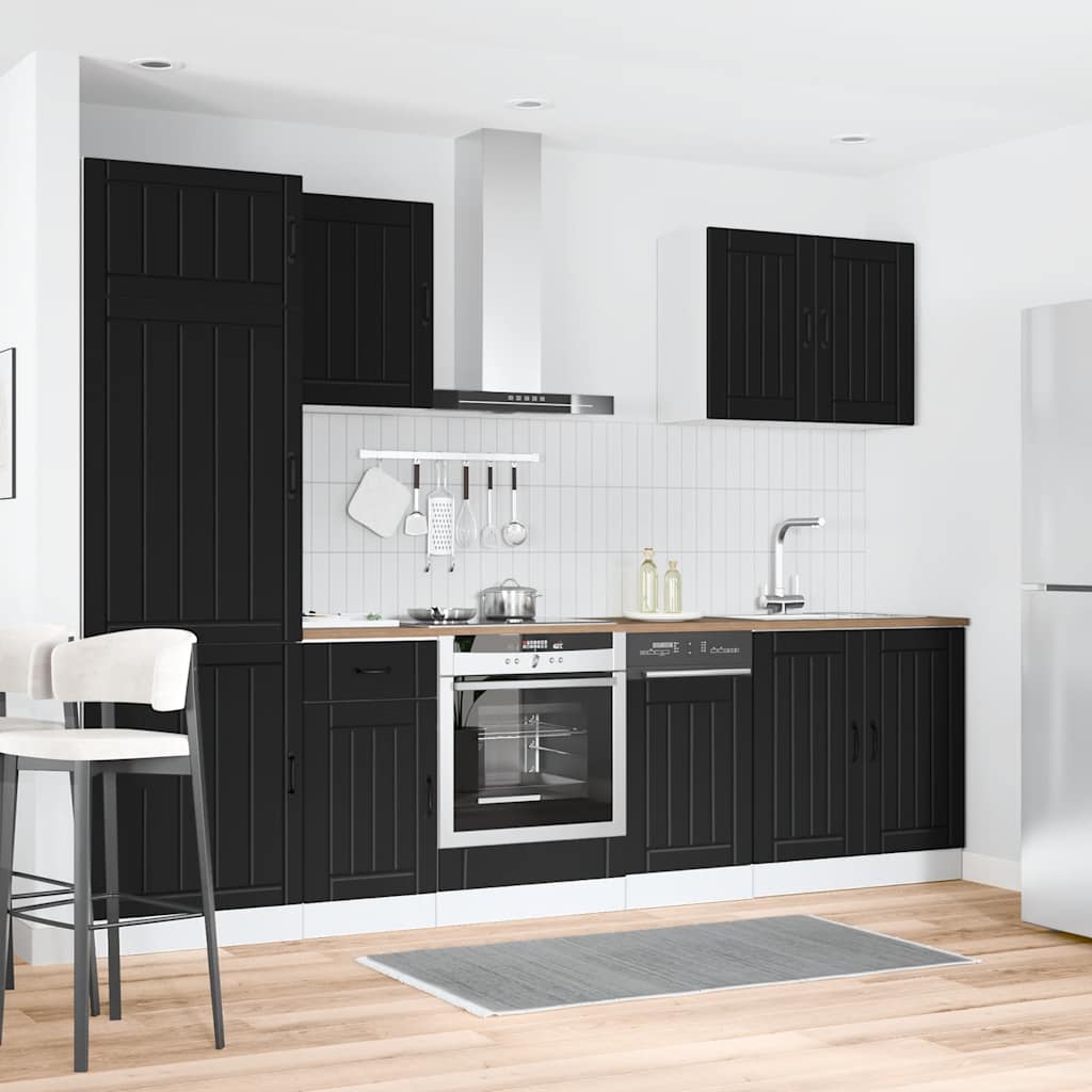 7-tlg. Küchenschrank-Set Lucca Schwarz Holzwerkstoff