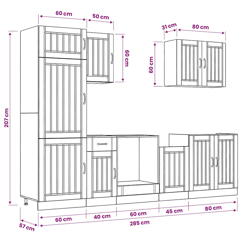 7-tlg. Küchenschrank-Set Lucca Sonoma-Eiche Holzwerkstoff