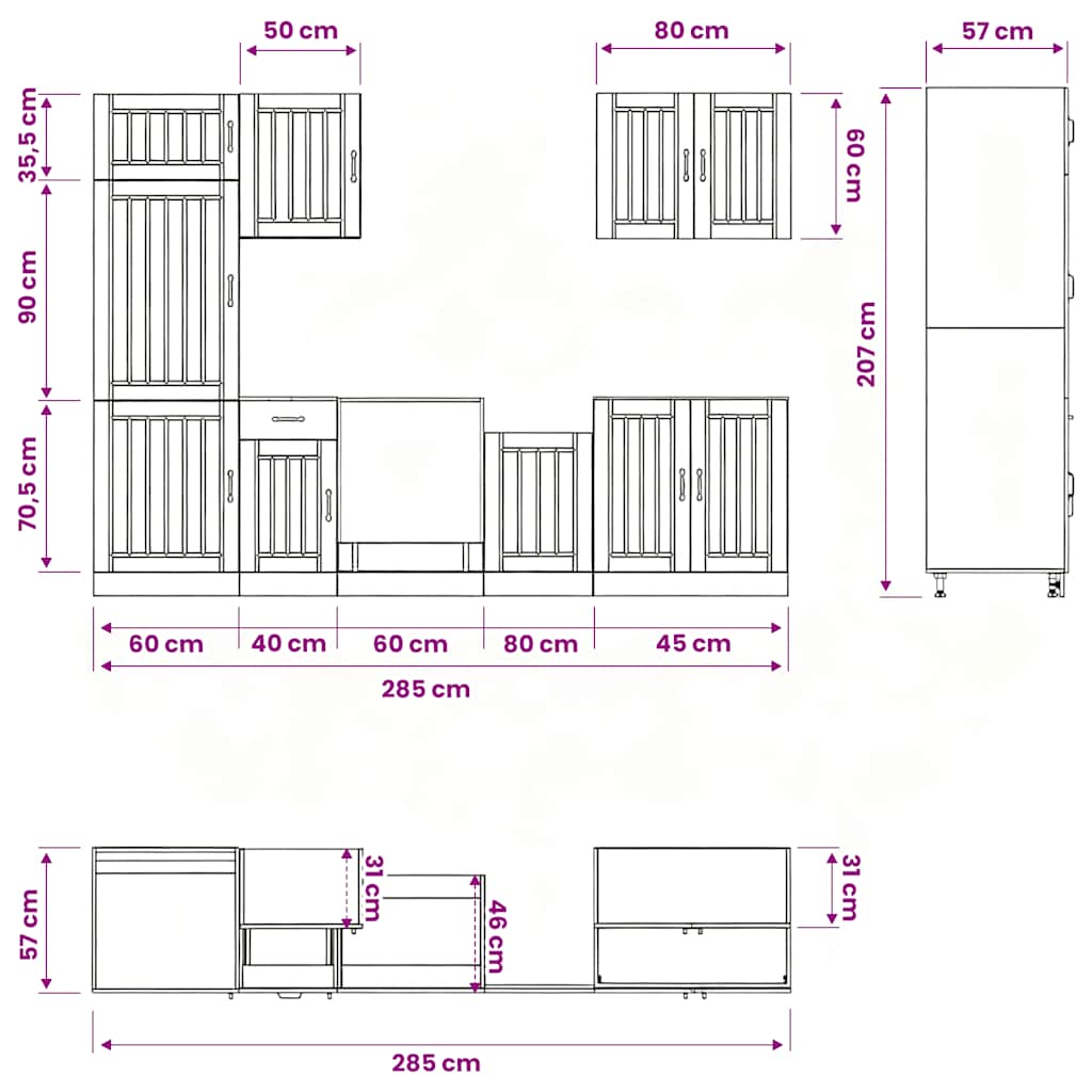 7-tlg. Küchenschrank-Set Lucca Sonoma-Eiche Holzwerkstoff