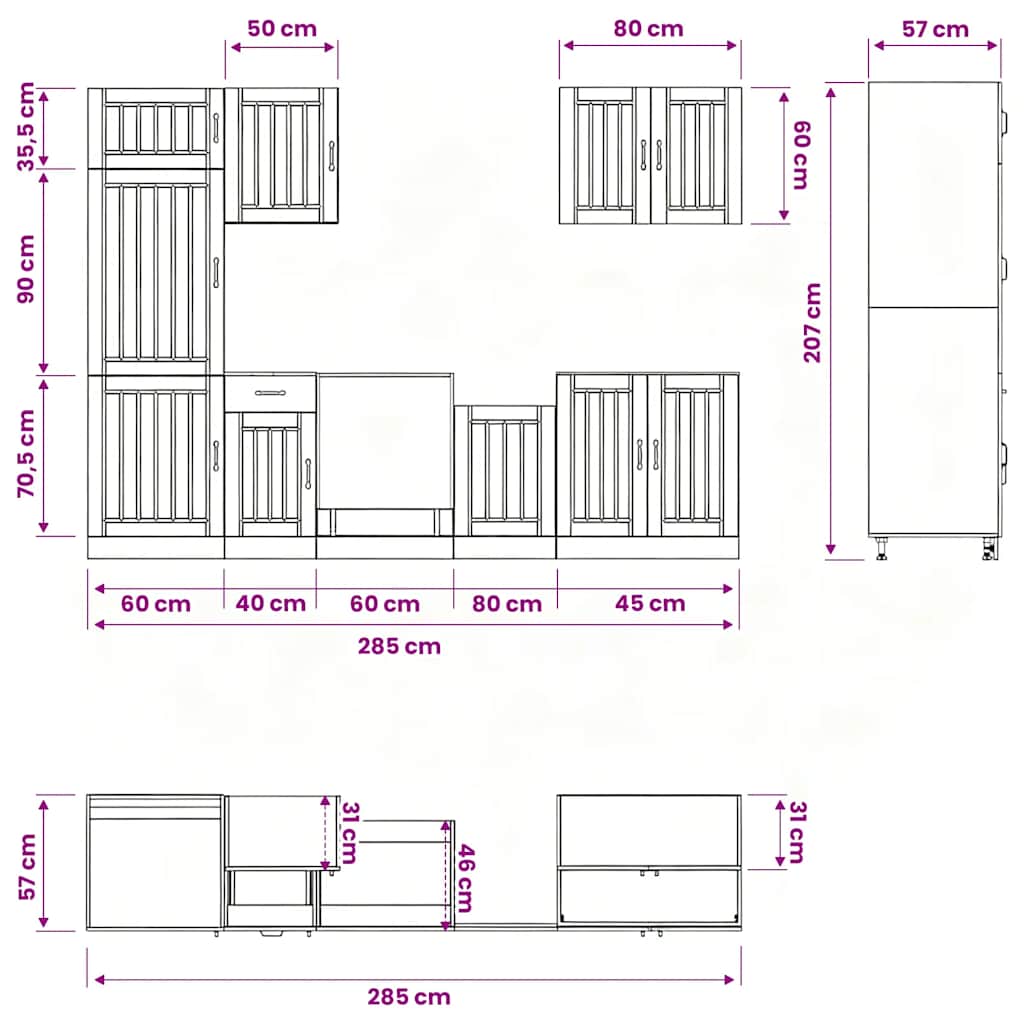 7-tlg. Küchenschrank-Set Lucca Betongrau Holzwerkstoff