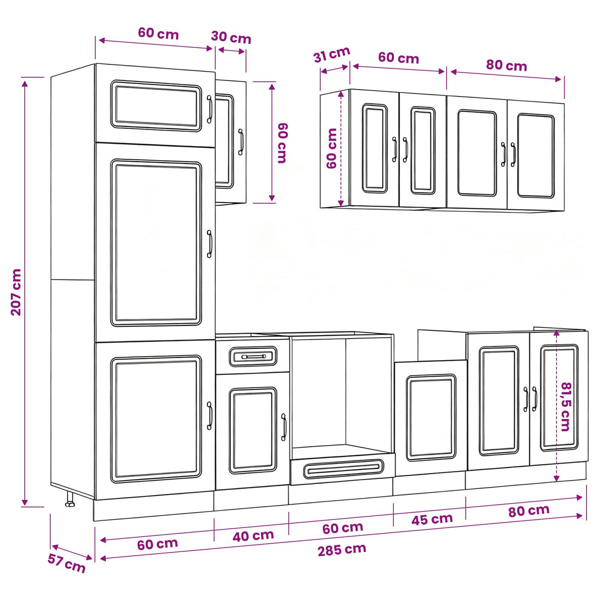 8-tlg. Küchenschrank-Set Kalmar Weiß Holzwerkstoff