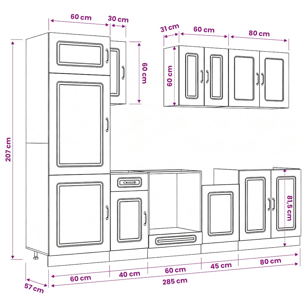 8-tlg. Küchenschrank-Set Kalmar Schwarz Holzwerkstoff
