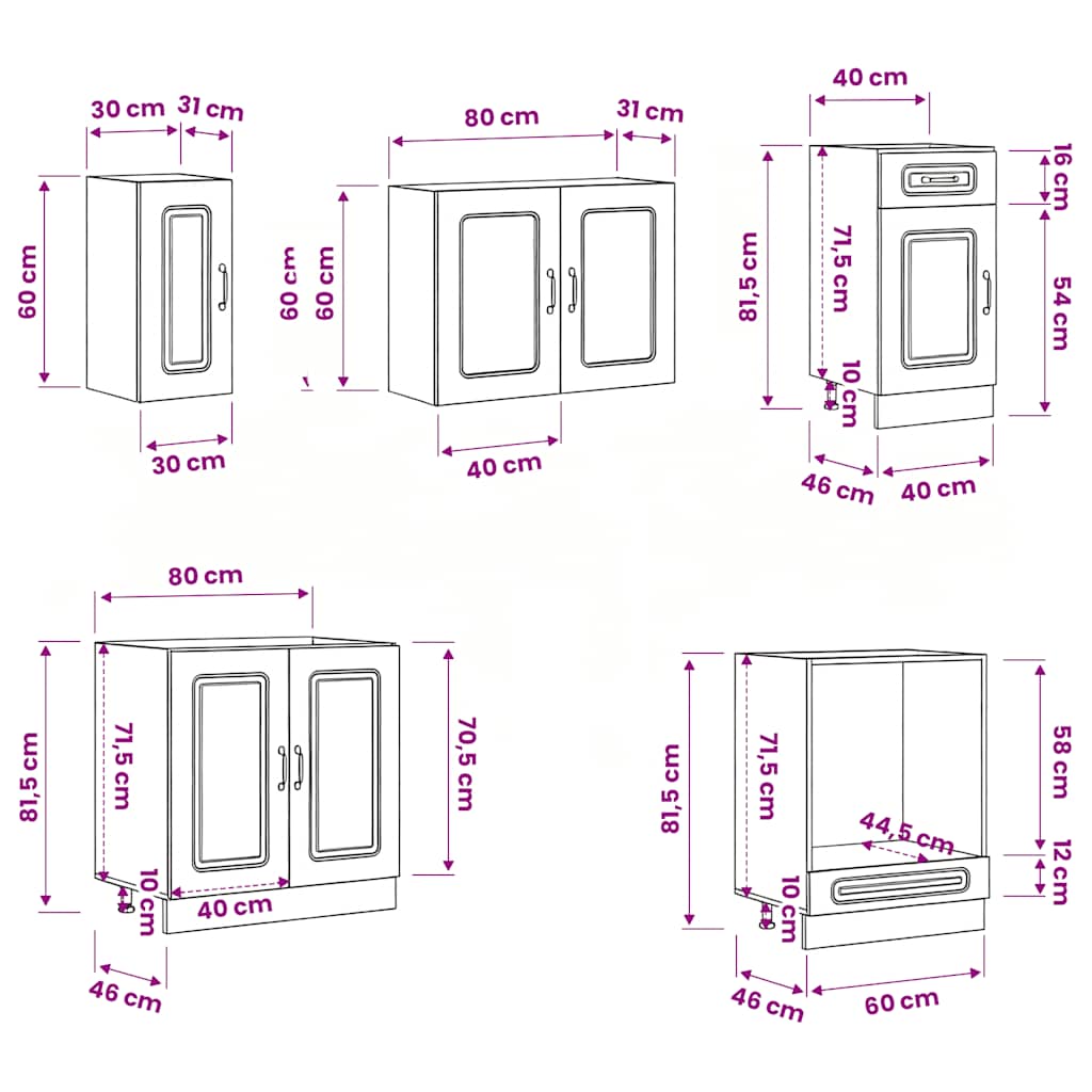8-tlg. Küchenschrank-Set Kalmar Schwarz Holzwerkstoff