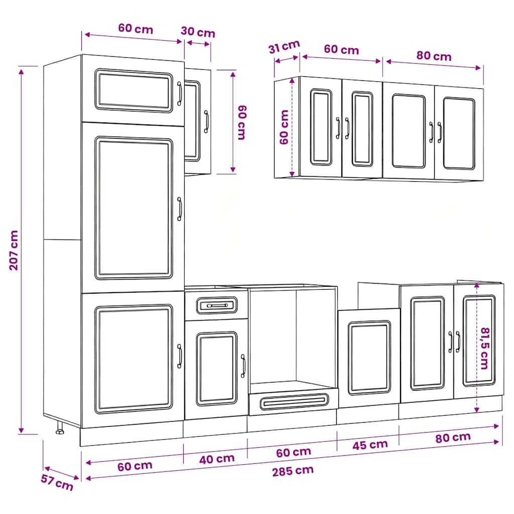 8-tlg. Küchenschrank-Set Kalmar Räuchereiche Holzwerkstoff