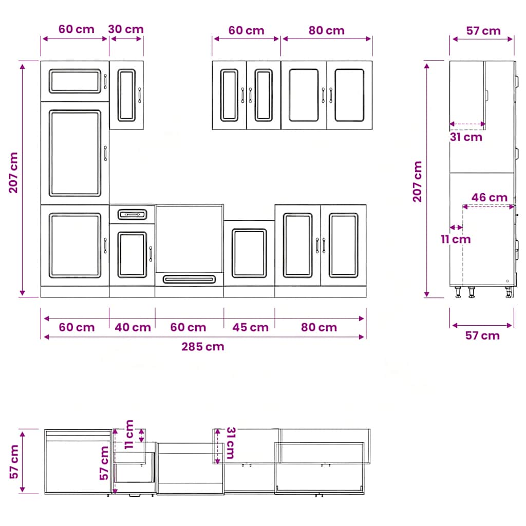 8-tlg. Küchenschrank-Set Kalmar Räuchereiche Holzwerkstoff