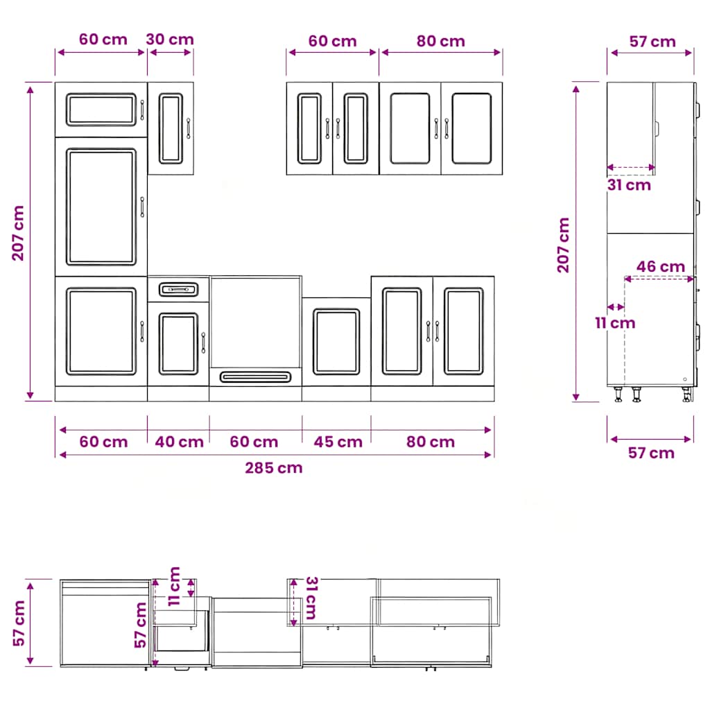 8-tlg. Küchenschrank-Set Kalmar Altholz-Optik Holzwerkstoff