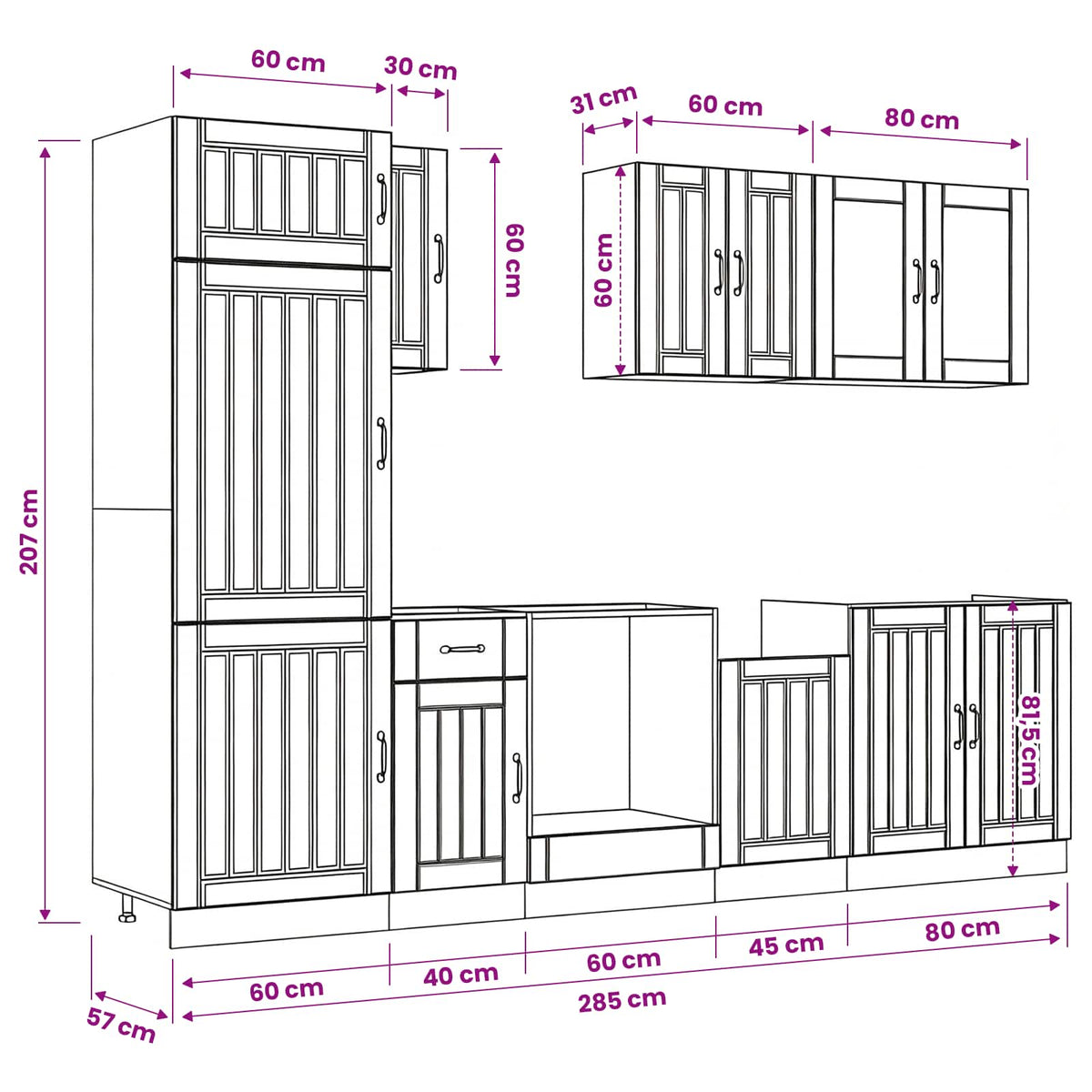 8-tlg. Küchenschrank-Set Lucca Sonoma-Eiche Holzwerkstoff