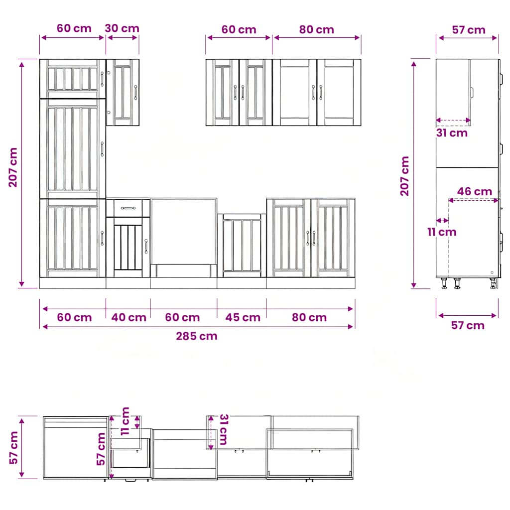 8-tlg. Küchenschrank-Set Lucca Betongrau Holzwerkstoff