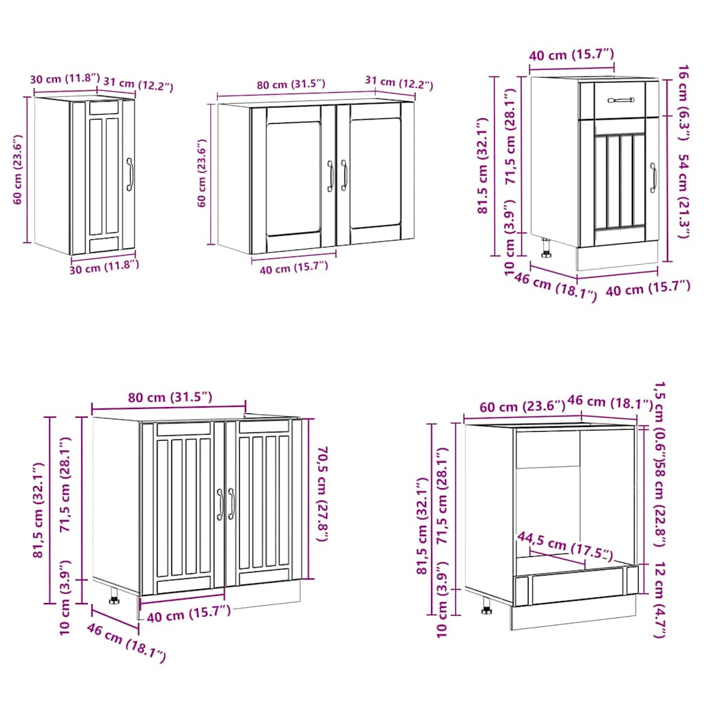 8-tlg. Küchenschrank-Set Lucca Räuchereiche Holzwerkstoff