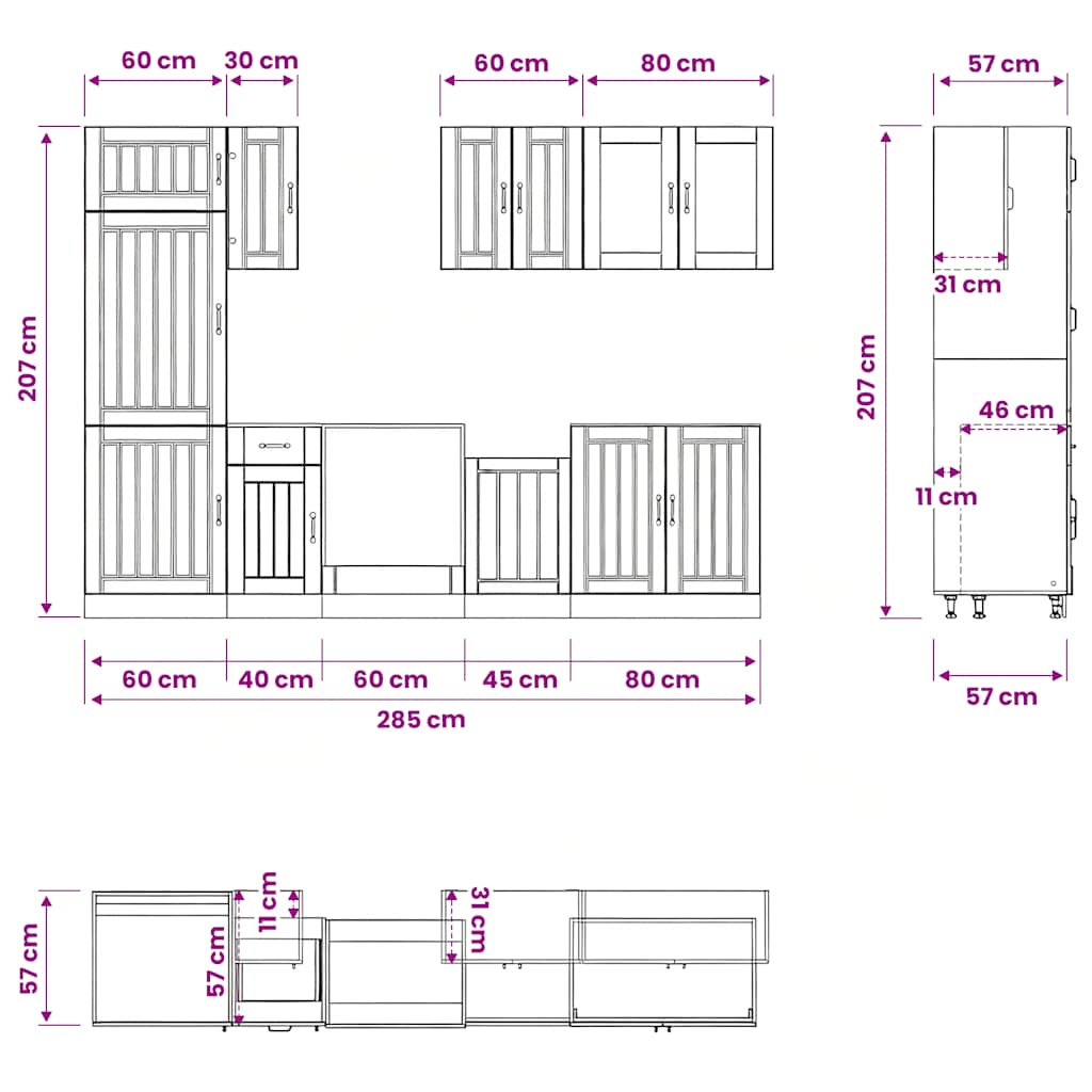 8-tlg. Küchenschrank-Set Lucca Räuchereiche Holzwerkstoff