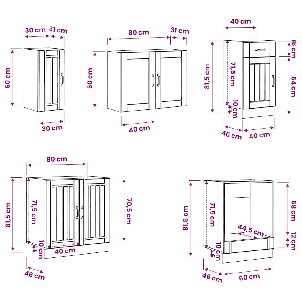 8-tlg. Küchenschrank-Set Lucca Räuchereiche Holzwerkstoff