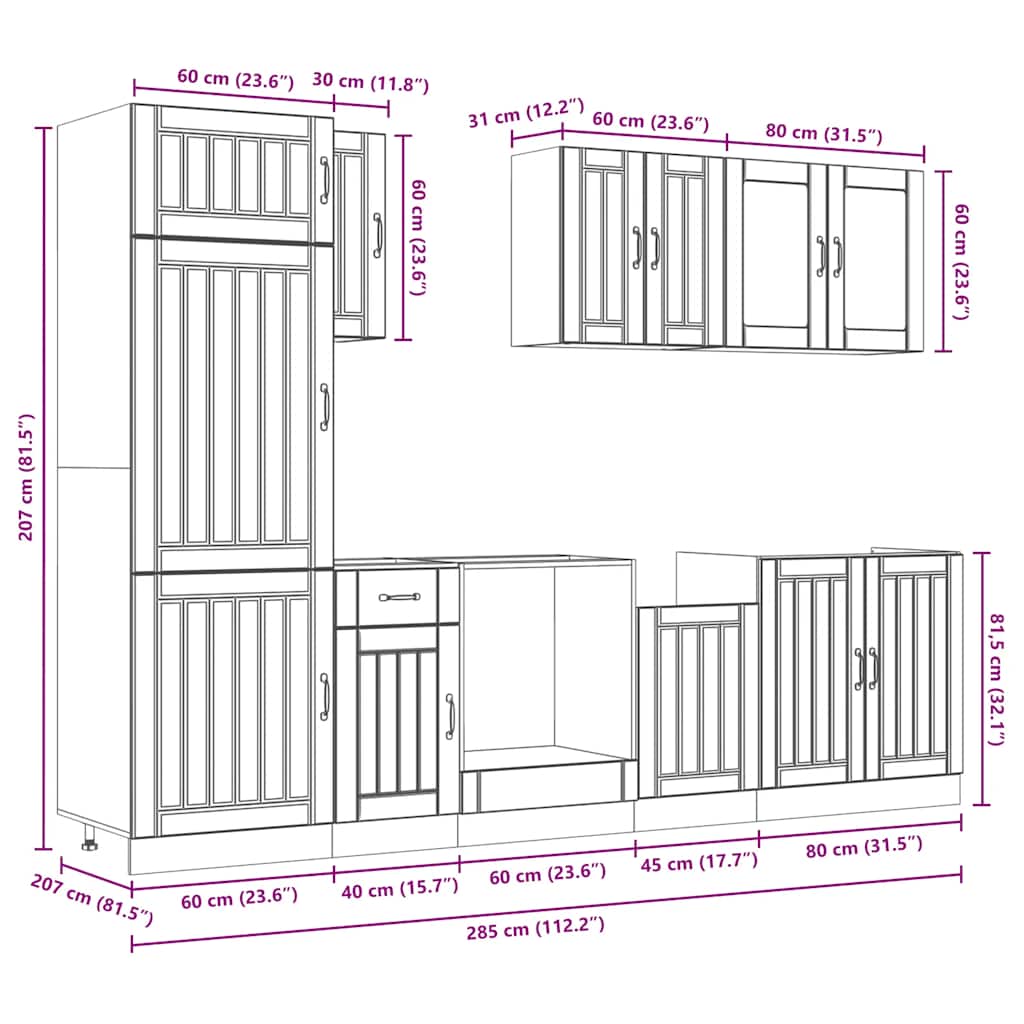8-tlg. Küchenschrank-Set Lucca Räuchereiche Holzwerkstoff