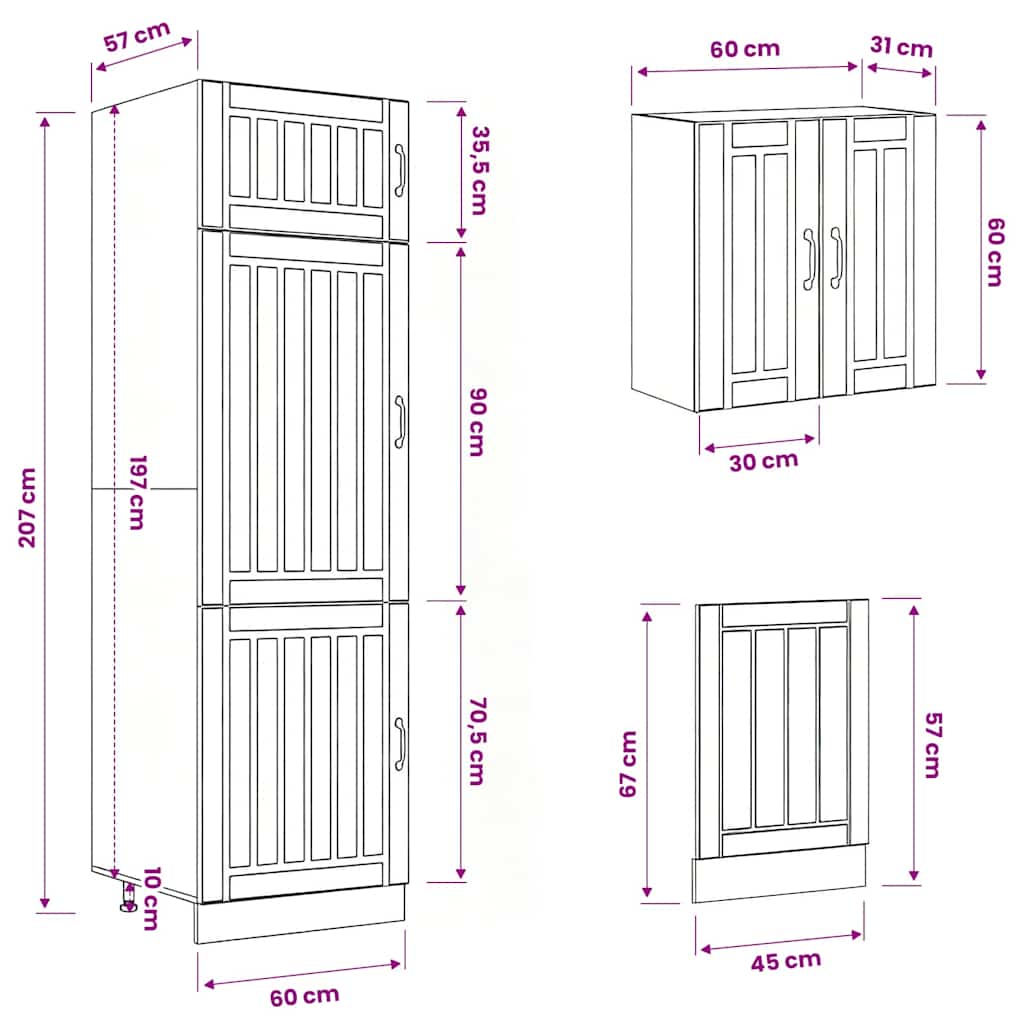 8-tlg. Küchenschrank-Set Kalmar Altholz-Optik Holzwerkstoff