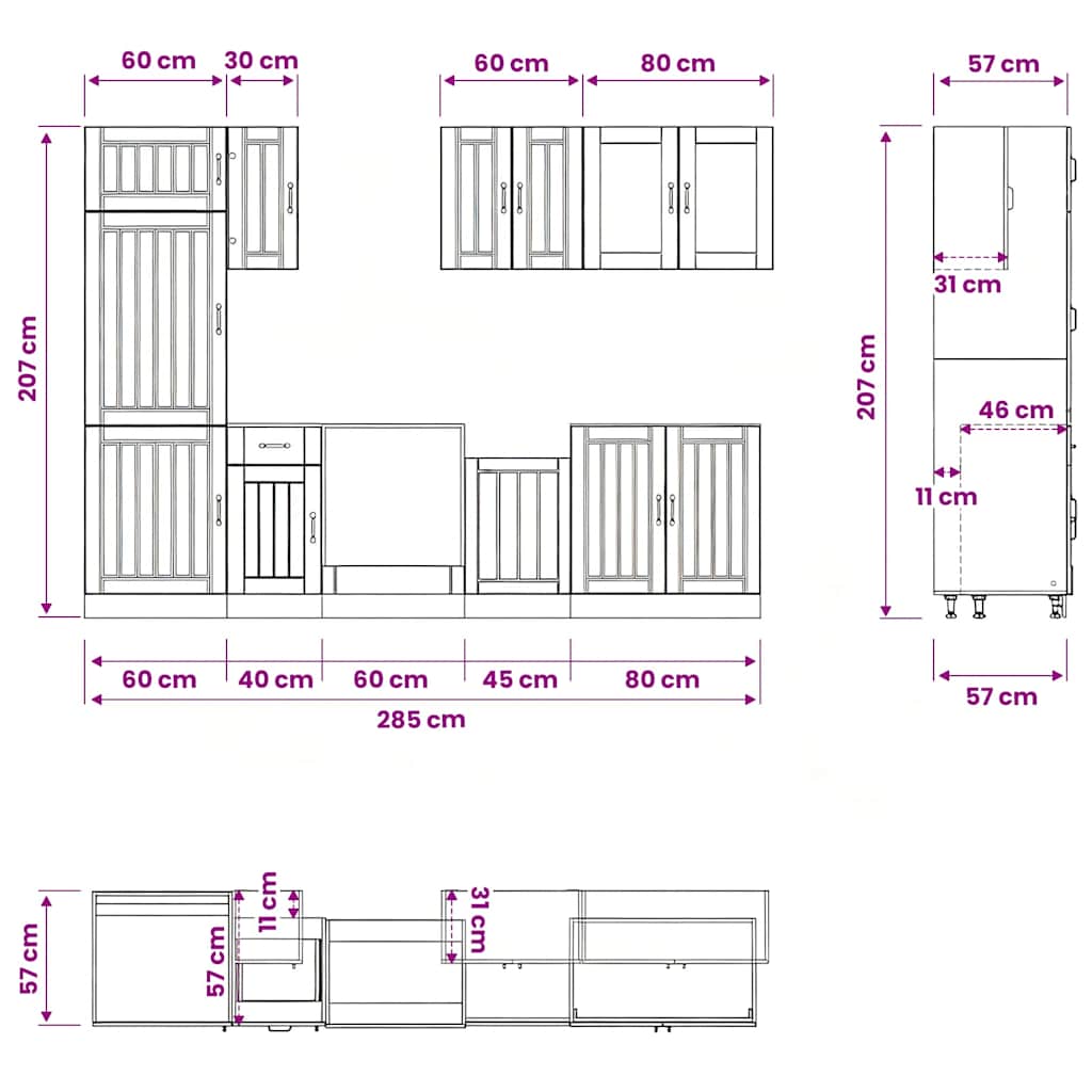 8-tlg. Küchenschrank-Set Kalmar Altholz-Optik Holzwerkstoff