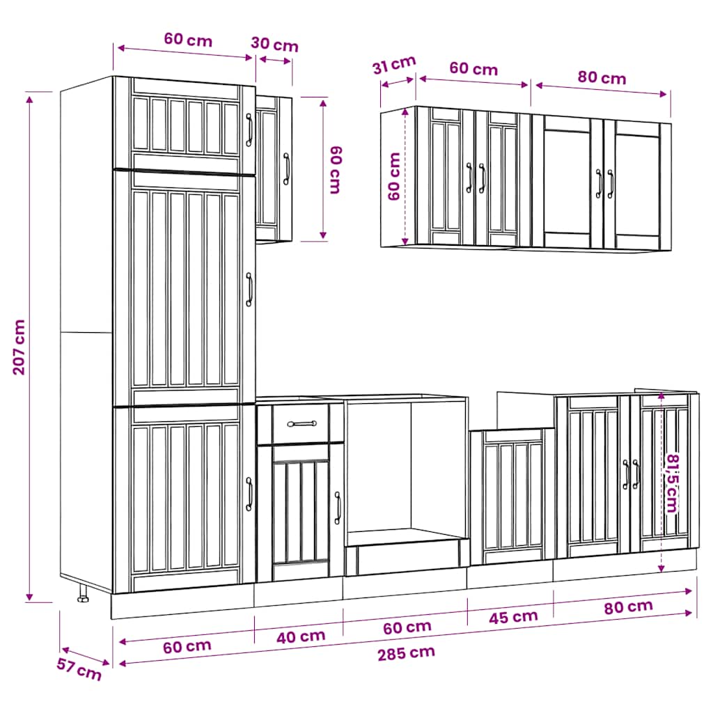 8-tlg. Küchenschrank-Set Kalmar Artisan-Eiche Holzwerkstoff