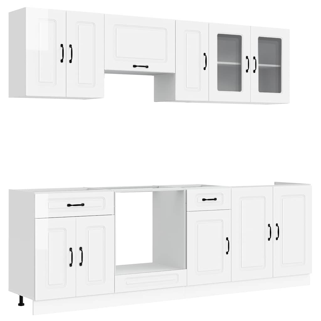 8-tlg. Küchenschrank-Set Kalmar Hochglanz-Weiß Holzwerkstoff