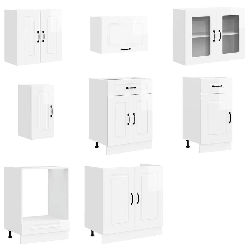 8-tlg. Küchenschrank-Set Kalmar Hochglanz-Weiß Holzwerkstoff