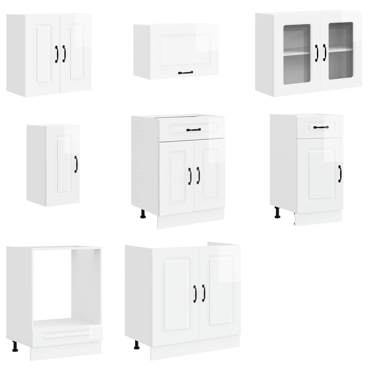 8-tlg. Küchenschrank-Set Kalmar Hochglanz-Weiß Holzwerkstoff